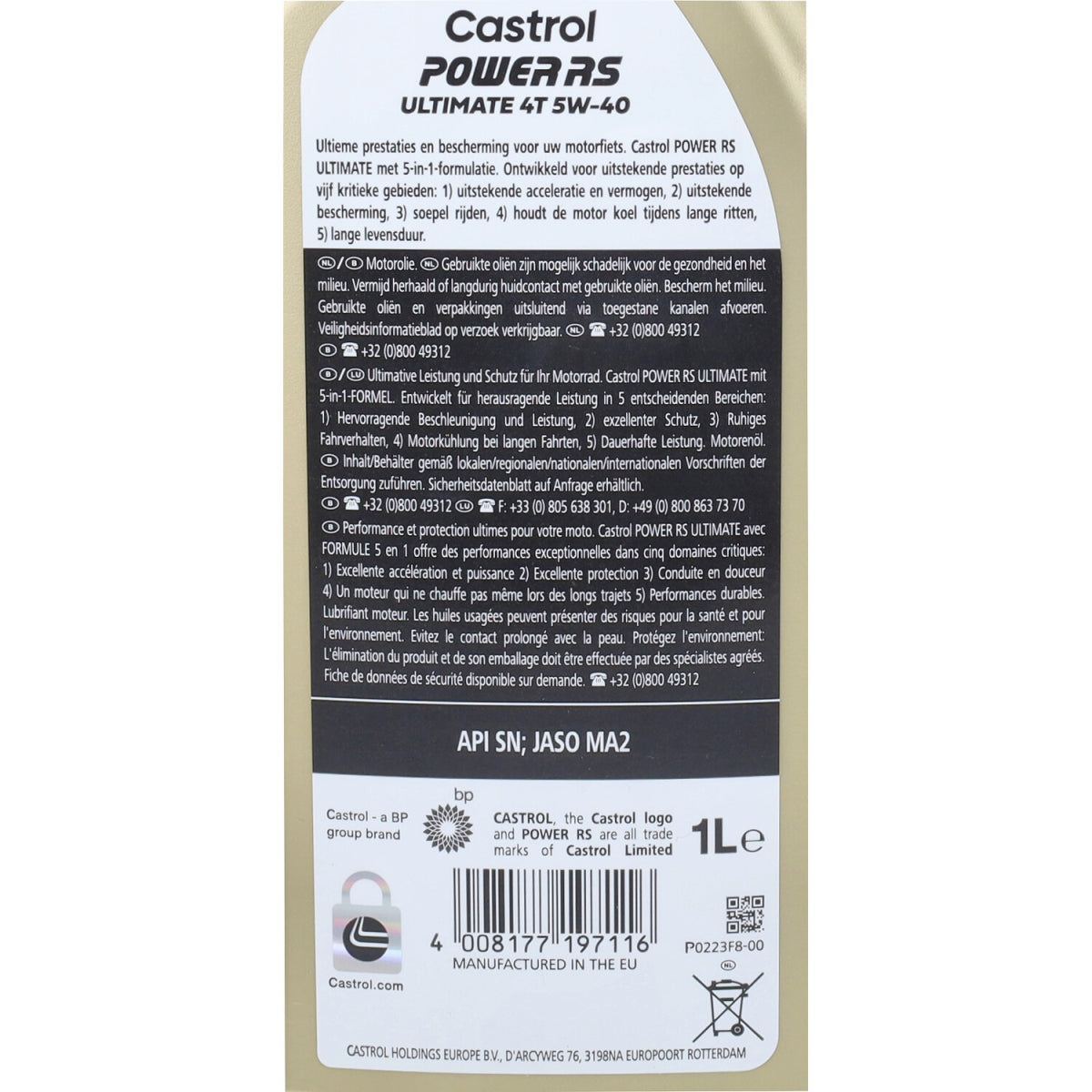 Motorolie Castrol 5W40 4t power rs ultimate 1L