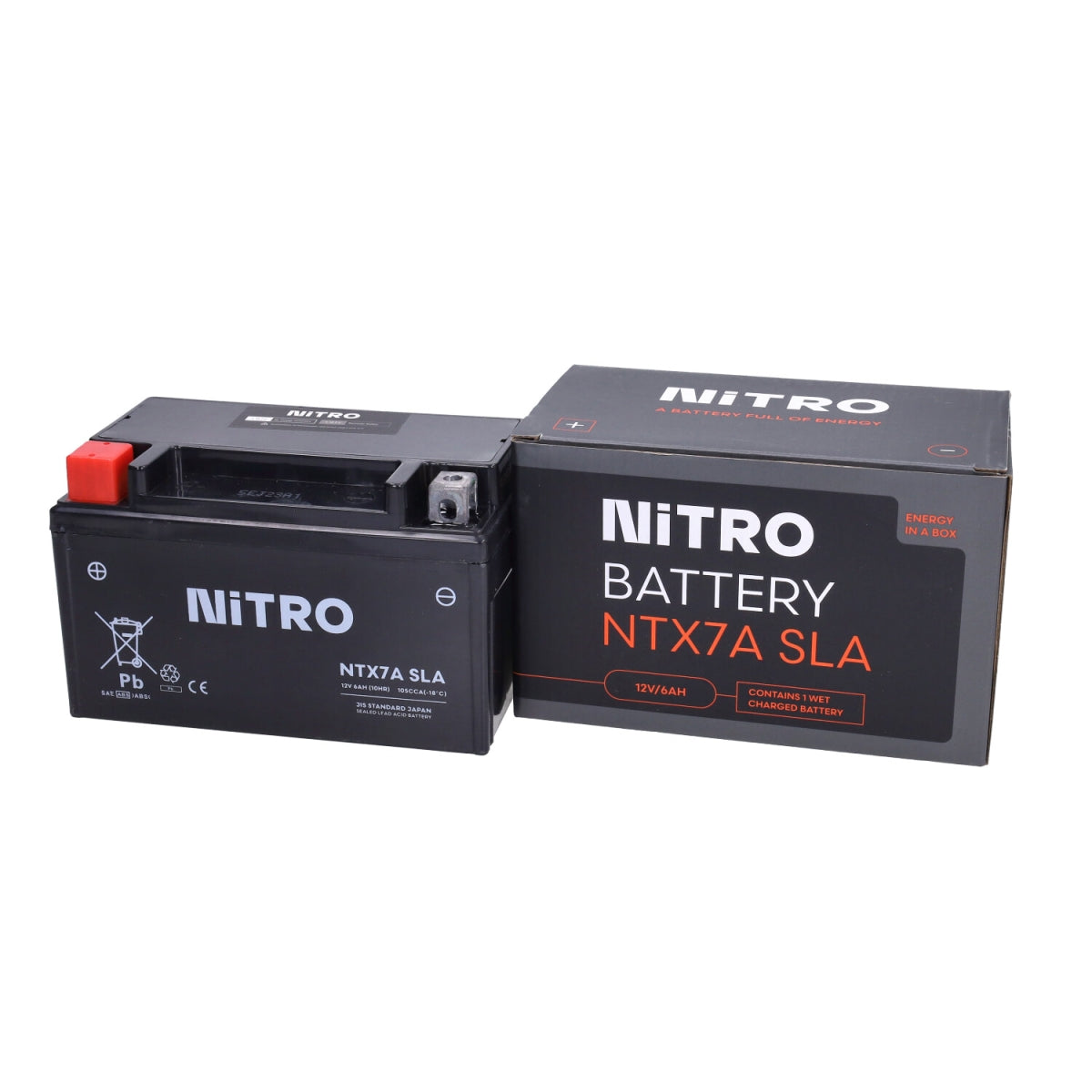 Accu Nitro NTX7A-BS/YTX7A-BS Gel 6Ah 12V — Peugeot, Kymco, China & Sym 4-takt Scooters