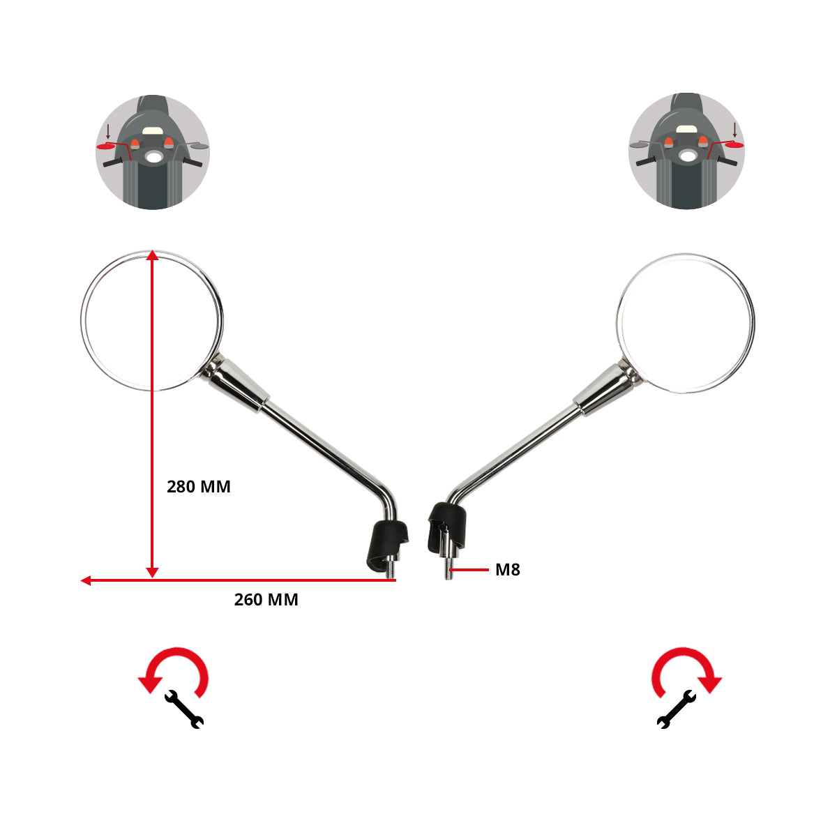 Spiegelset lang model origineel E-keur chroom gts alle mod., primavera