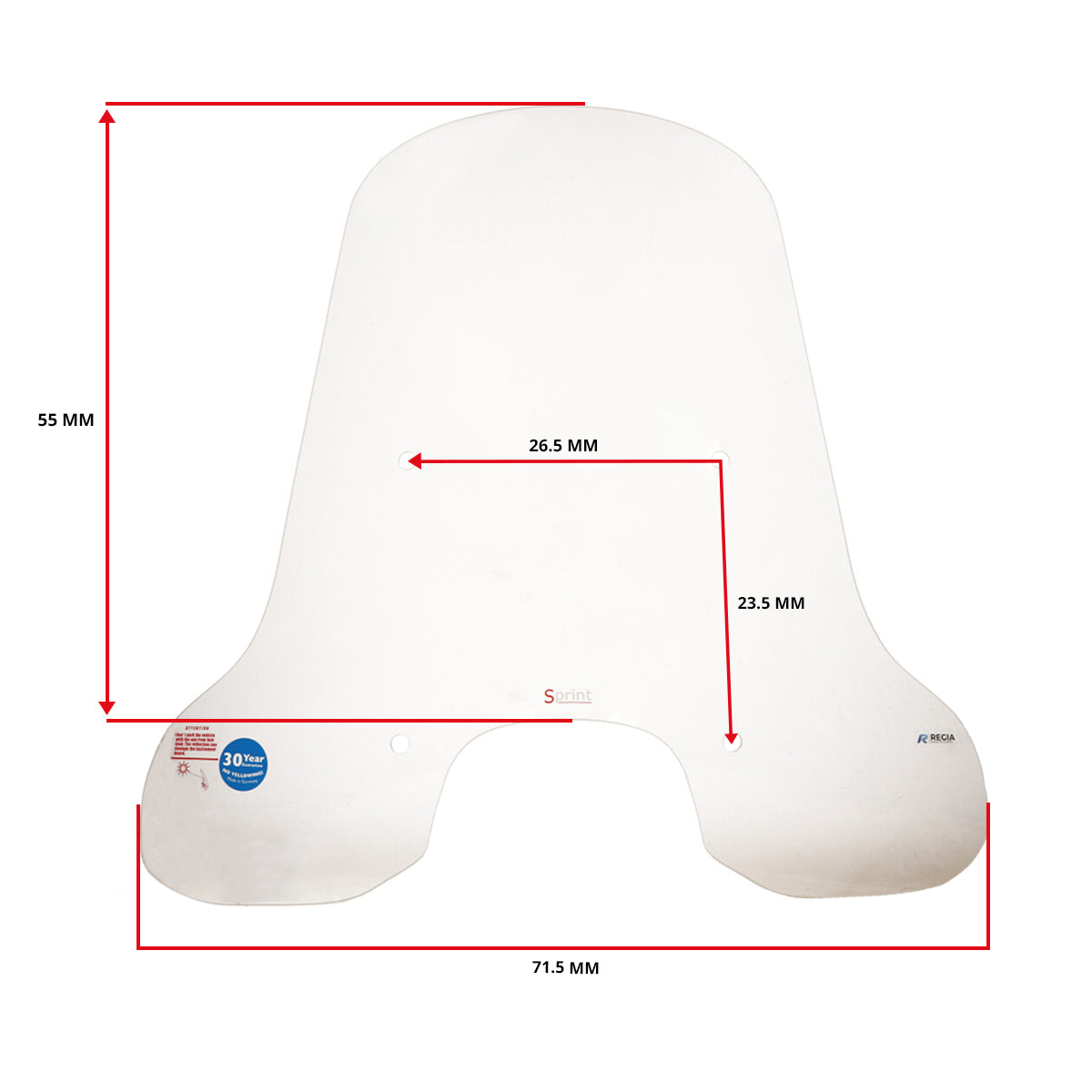 Windscherm Regia met bevestigingsset hoog Mod. Orig (made in EU) 70cm helder sprint